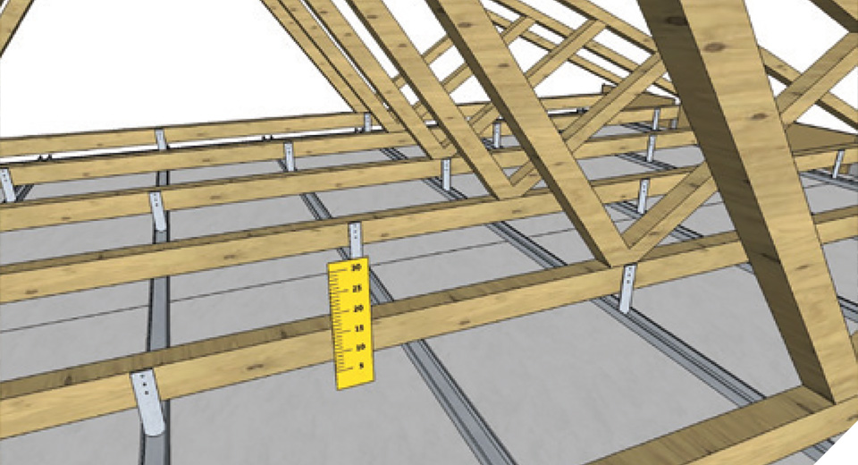 Schema of plasterboard ceiling before loose fill insulation